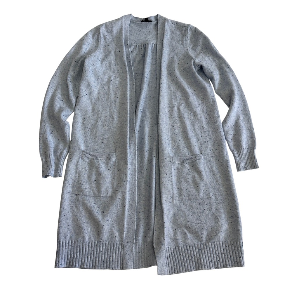 Talbots Womens XS Blue Speckled Knit Open Front Long Cardigan Sweater Pockets